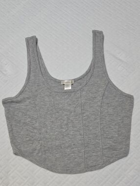 BOZZOLO Gray Ribbed Scoop Neck Cropped Tank Top Size Large